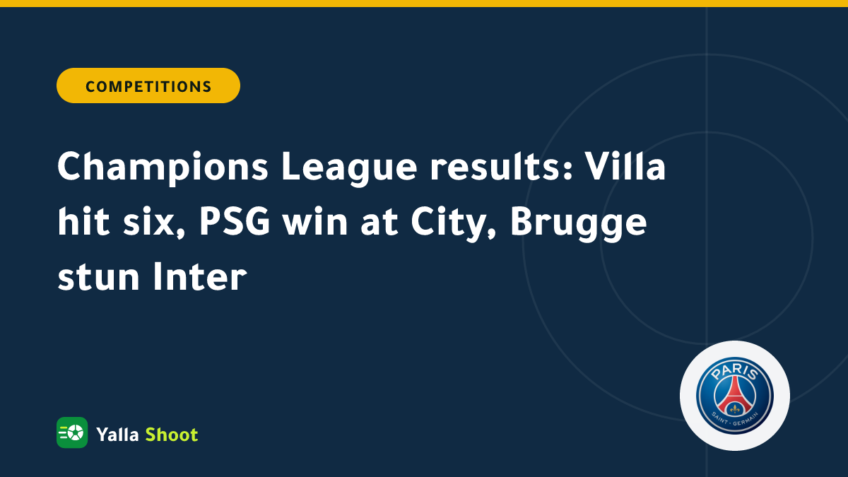 Illustrated cover of the Champions League trophy surrounded by scorelines from matchday 2 of the league phase