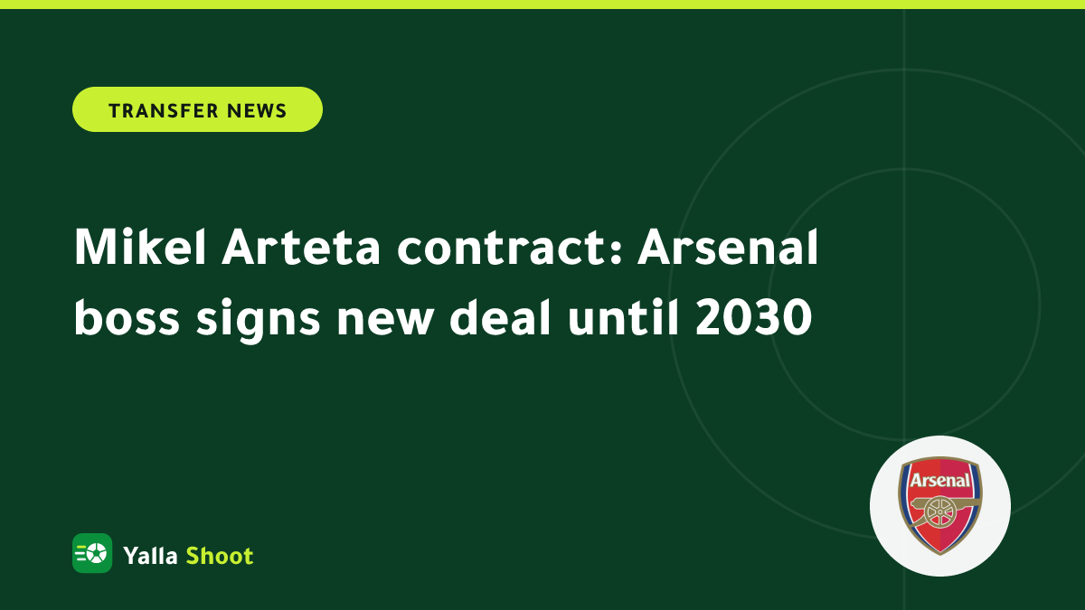 Illustrated cover of Mikel Arteta on the Emirates touchline with a contract and 2030 graphic