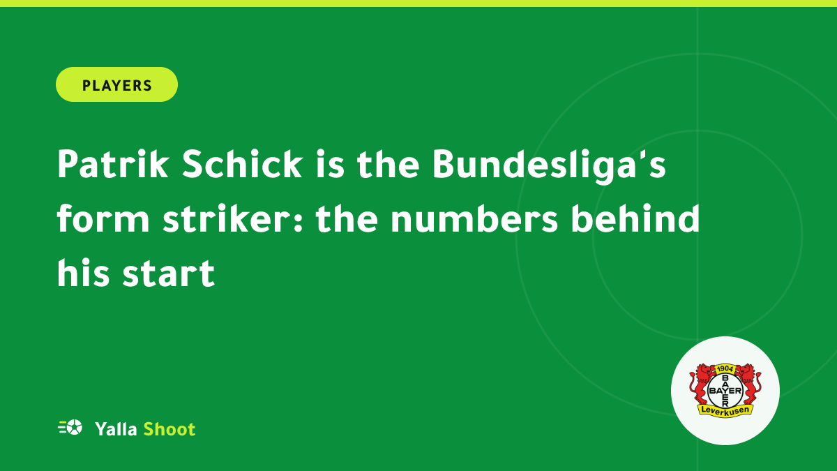Illustrated cover of Bayer Leverkusen striker Patrik Schick celebrating a Bundesliga goal