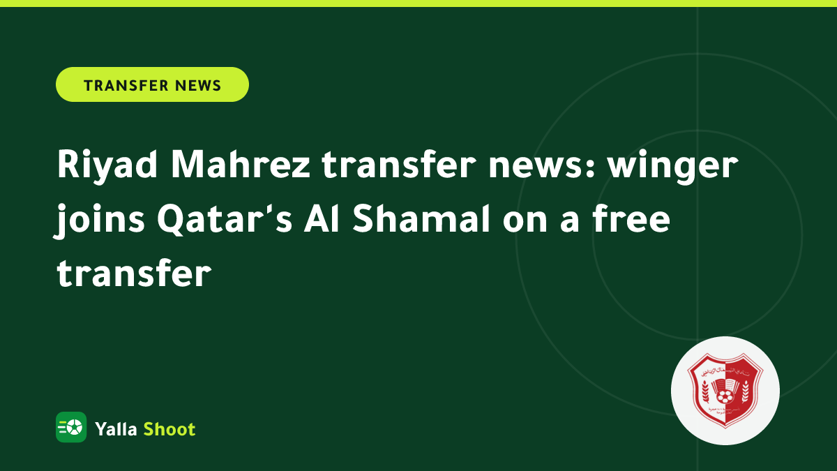 Illustrated cover of a left-footed winger in a Qatari stadium marking Riyad Mahrez's move to Al Shamal