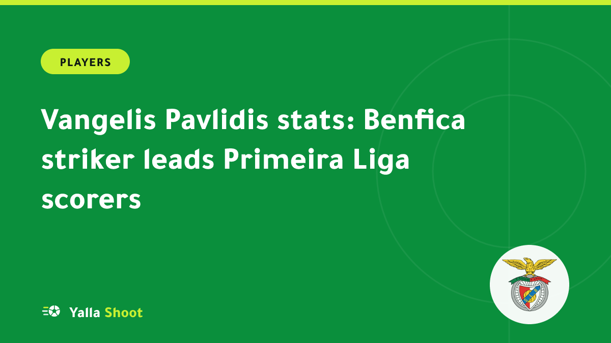 Illustrated cover of a striker in red celebrating a goal in a Lisbon stadium, representing Vangelis Pavlidis's Primeira Liga form